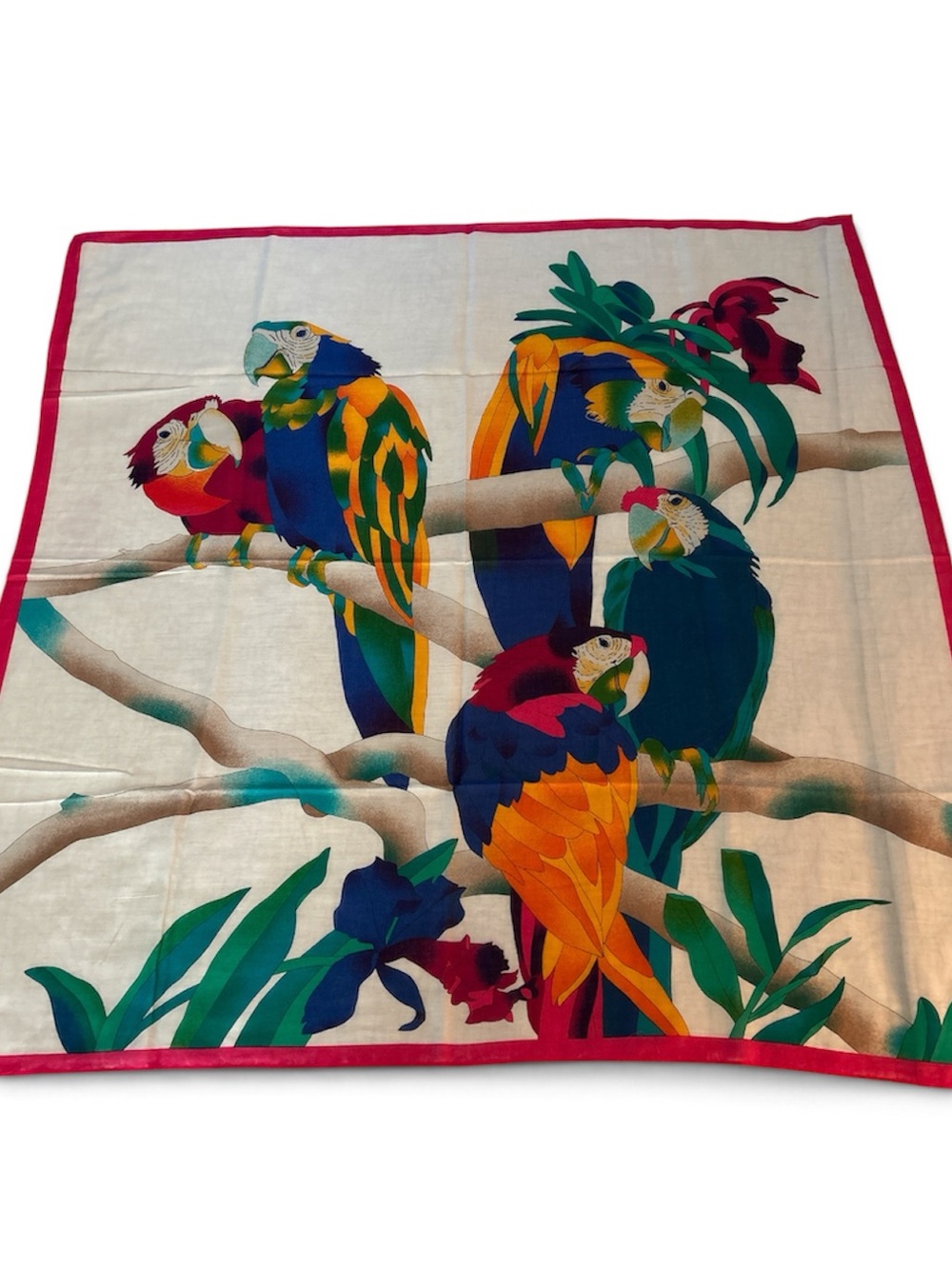 Beautiful Vintage Scarf Square with Tropical Parrots by Ginnie Johansen
